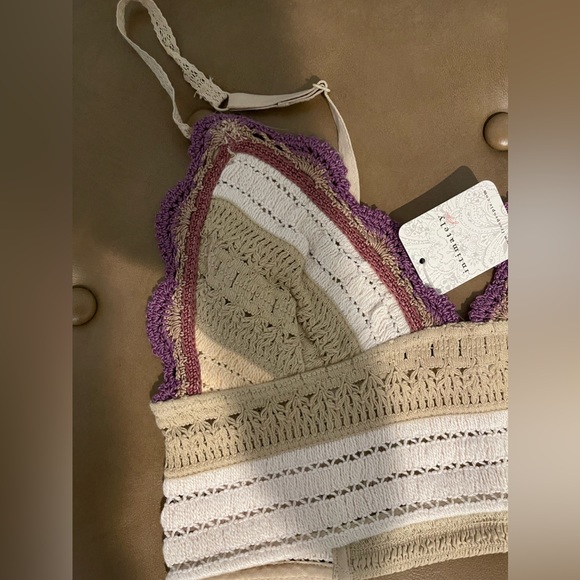NWT Free People Another Weekend crochet longline bralette in soft pink combo - Picture 6 of 10